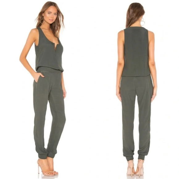 Monrow × Revolve Crepe Zip Jumpsuit Camo Green Lightweight Pockets Jumper - Picture 1 of 12